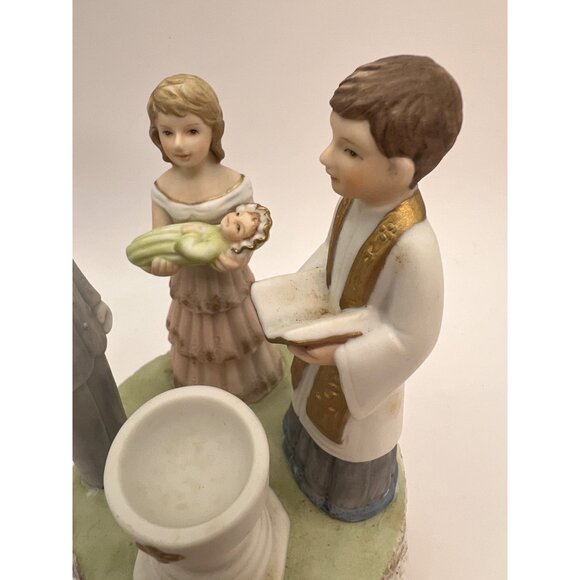 Lefton China Music Box Baptism Figurine- Mom, Dad, Baby, Clergy, Plays The Lords - Picture 6 of 11